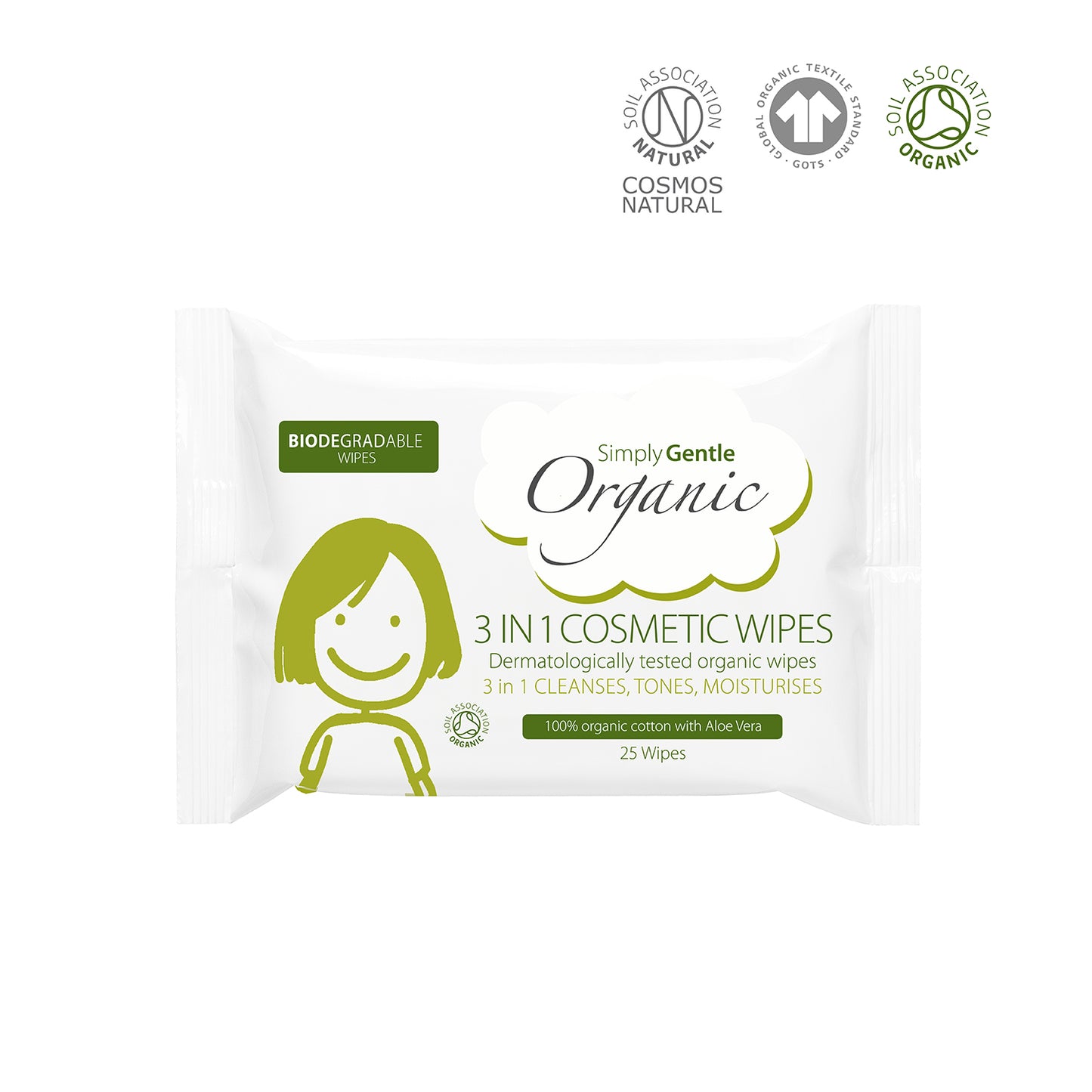 Simply Gentle Organic 3 in 1 Cosmetic Wipes