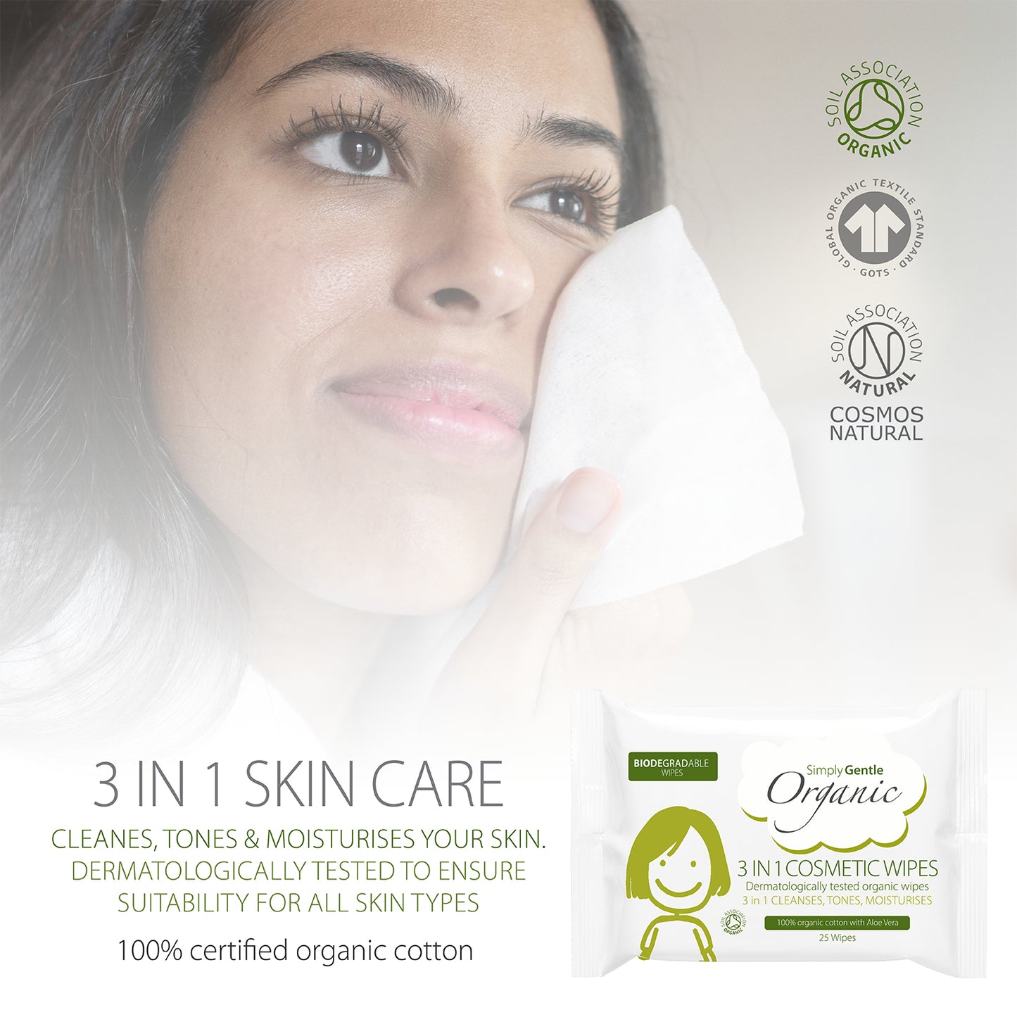 Simply Gentle Organic 3 in 1 Cosmetic Wipes