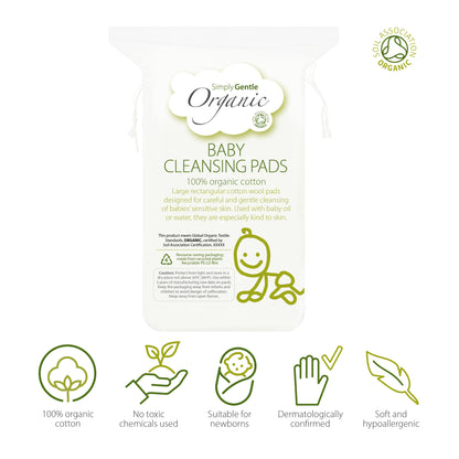 For careful and gentle cleansing of babies’ sensitive skin. 100% organic cotton. Large rectangular cotton wool pads designed for careful and gentle cleansing of babies’ sensitive skin. Used with baby oil or water, they are especially kind to skin.