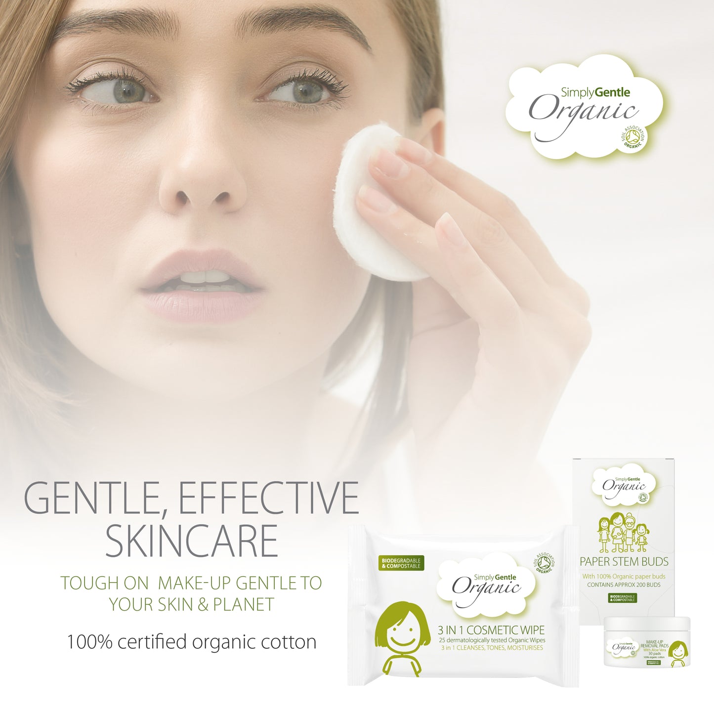 Gentle, effective skincare. Tough on make-up gentle to your skin & planet. 100% certified organic cotton. Soil Association approved.
