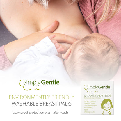 Simply Gentle Washable Breast Pads have been especially designed for use in late pregnancy, after the birth of your baby and whilst breastfeeding to provide security and protection from excess breast milk. The pads soften with each wash. Leak proof system, with a contoured discreet fit and anti Microbial. Environmentally friendly.