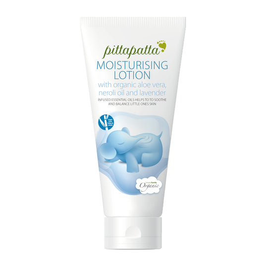 Pittapatta Moisturising Lotion with organic aloe vera, neroli oil and lavender, infused with lavender and essential oils to soothe and balance skin. From the Simply Gentle Organic bodycare range
