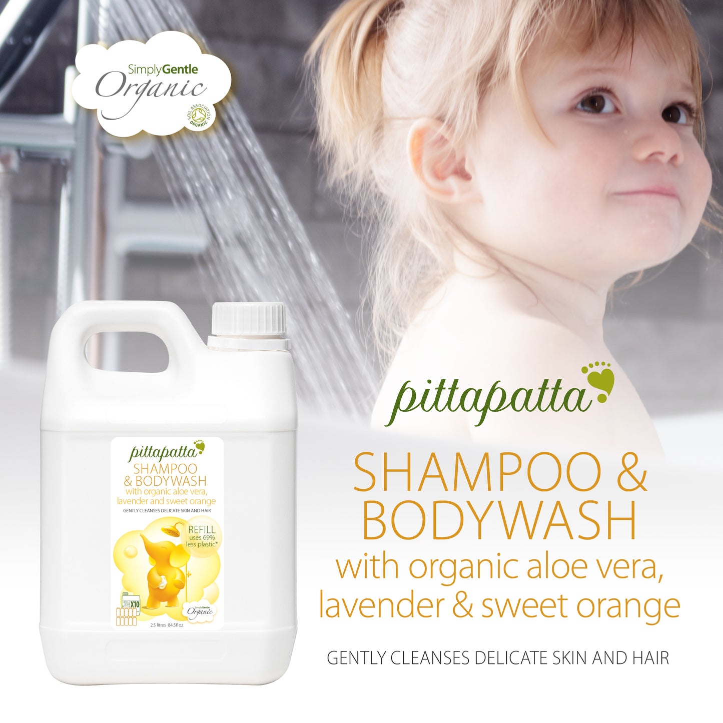 Pittapatta Shampoo & Bodywash is made with organic sweet orange and lavender combine to soothe and moisturise, keeping delicate skin soft and supple