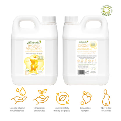 Pittapatta Shampoo & Bodywash gently cleanses delicate skin and hair its carefully formulated with organic aloe vera and infused with organic sweet orange and lavender essential oils.