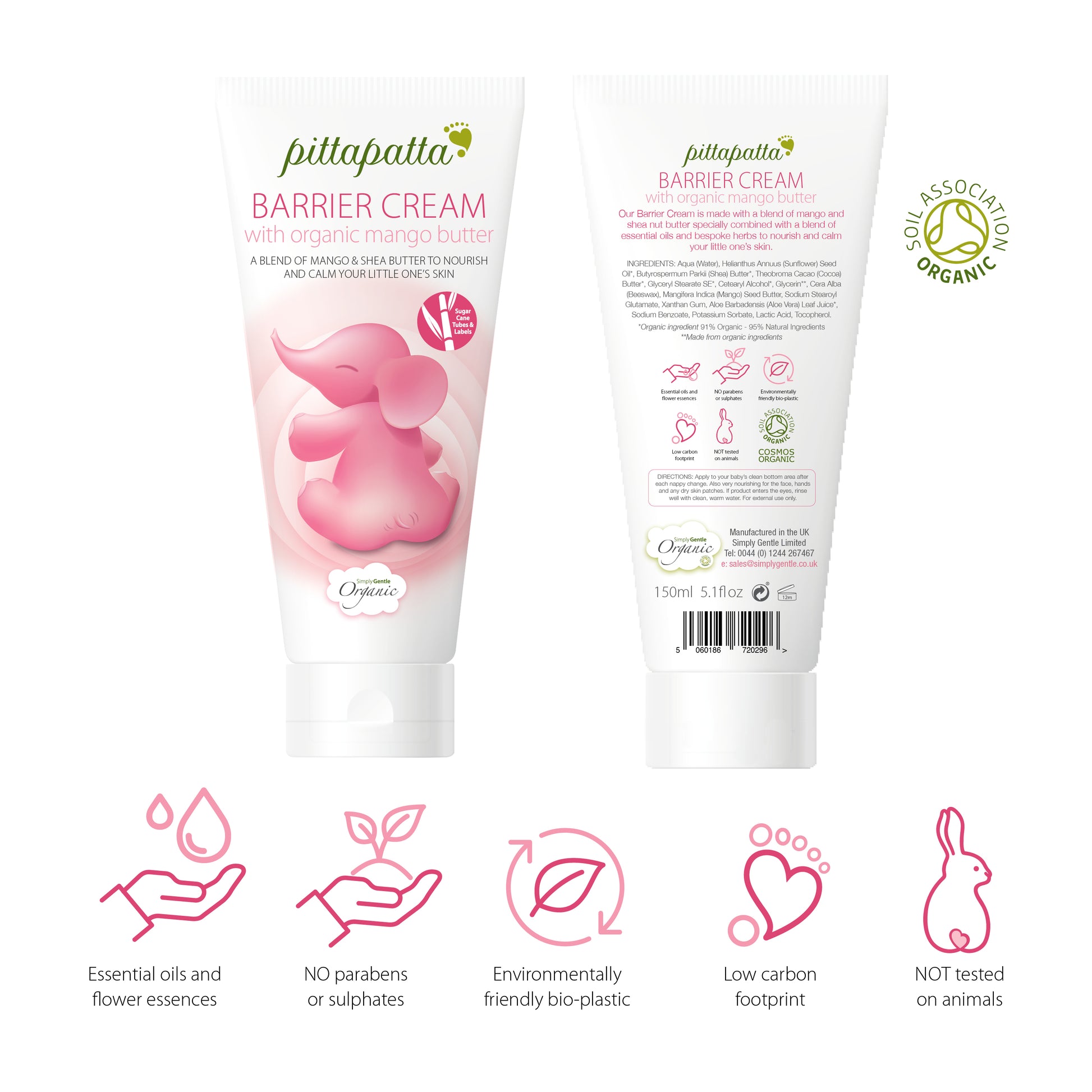 Pittapatta Barrier Cream is made with a blend of mango and shea nut butter specially combined with a blend of essential oils and bespoke herbs to nourish and calm your little one’s skin. 