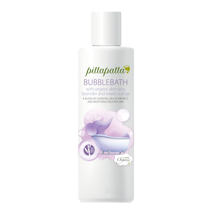Pittapatta Bubble Bath with organic aloe vera, lavender and sweet orange, a blend of essential oils to protect and moisturise delicate skin.