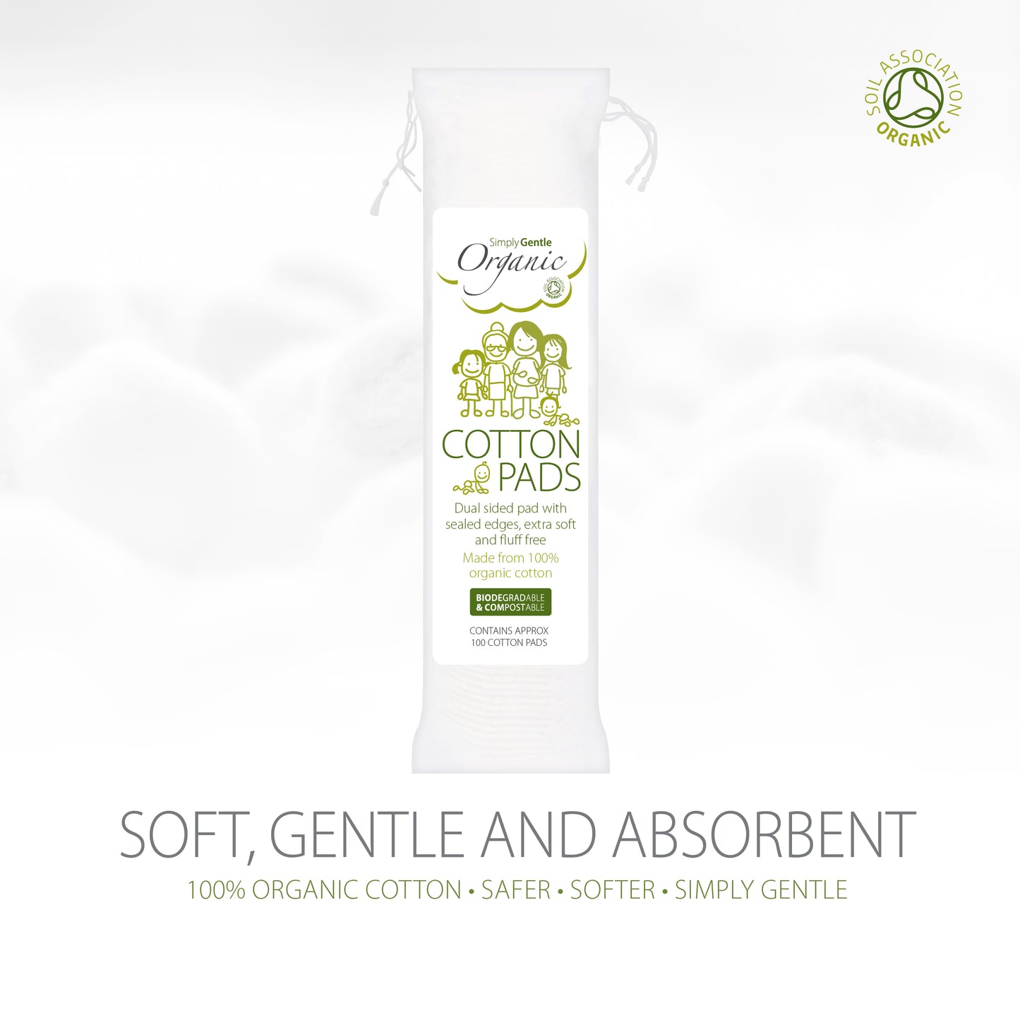 Simply Gentle Organic Cotton Pads soft, gentle and absorbent, our round organic cotton wool pads are ideal for all of your beauty needs. The pad is low lint, dual sided, with sealed edges ideal for applying lotions, creams and liquids. 100% organic cotton wool. Soil Association approved.