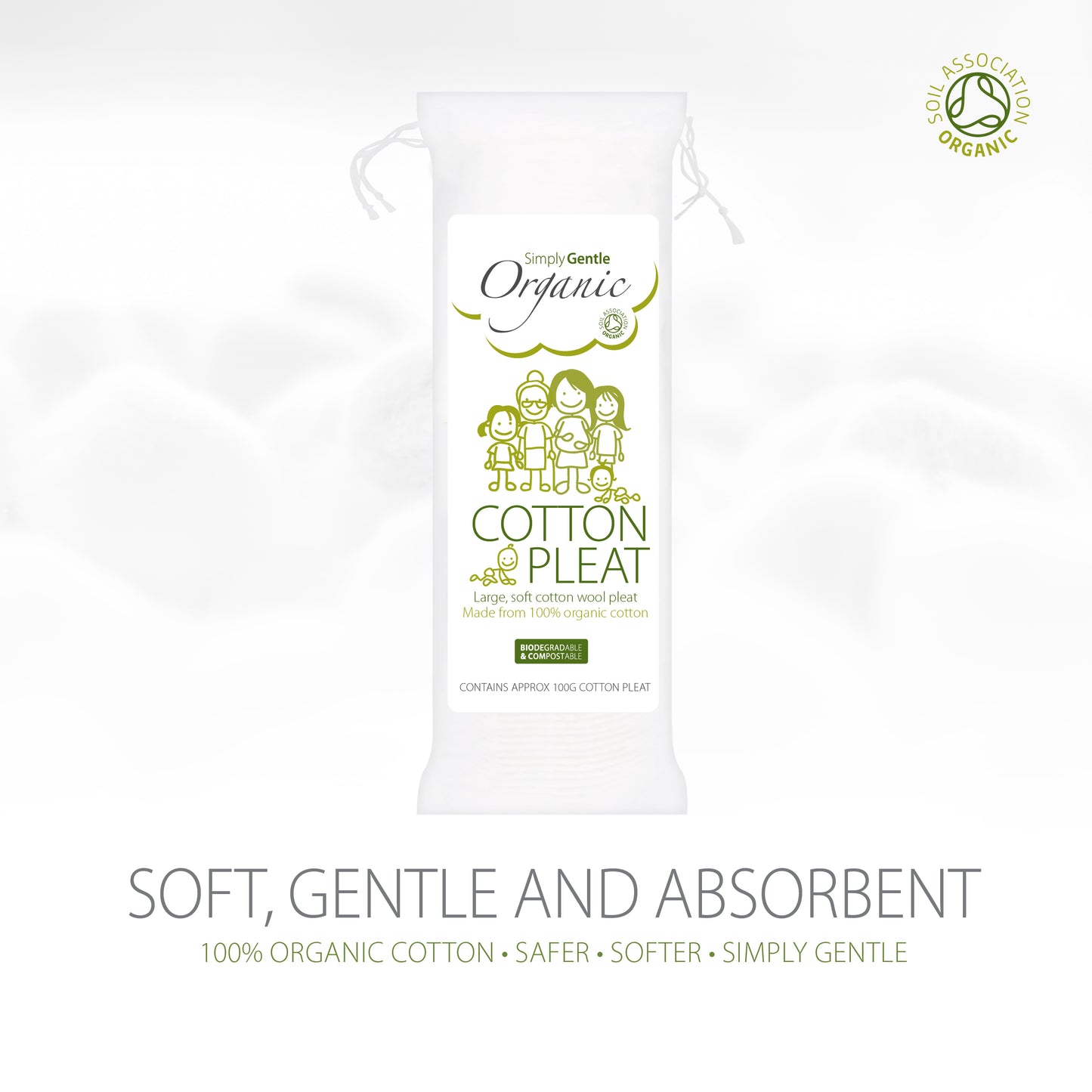 Simply Gentle Organic Cotton Pleats are soft, gentle and absorbent they will gently clean and dry between baby's fingers, toes, and around the eyes, nose or outer ear. They're especially ideal to use on delicate newborn skin. You can even use the our Organic Cotton Pleats as baby wipes in the first few months. 100% organic cotton wool. Soil Association approved.