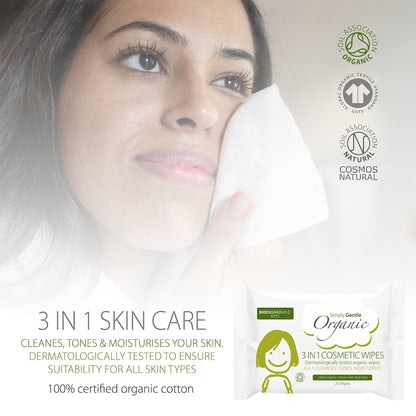 Simply Gentle Organic 3 in 1 Cosmetic Wipes