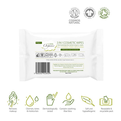 Simply Gentle Organic 3 in 1 Cosmetic Wipes