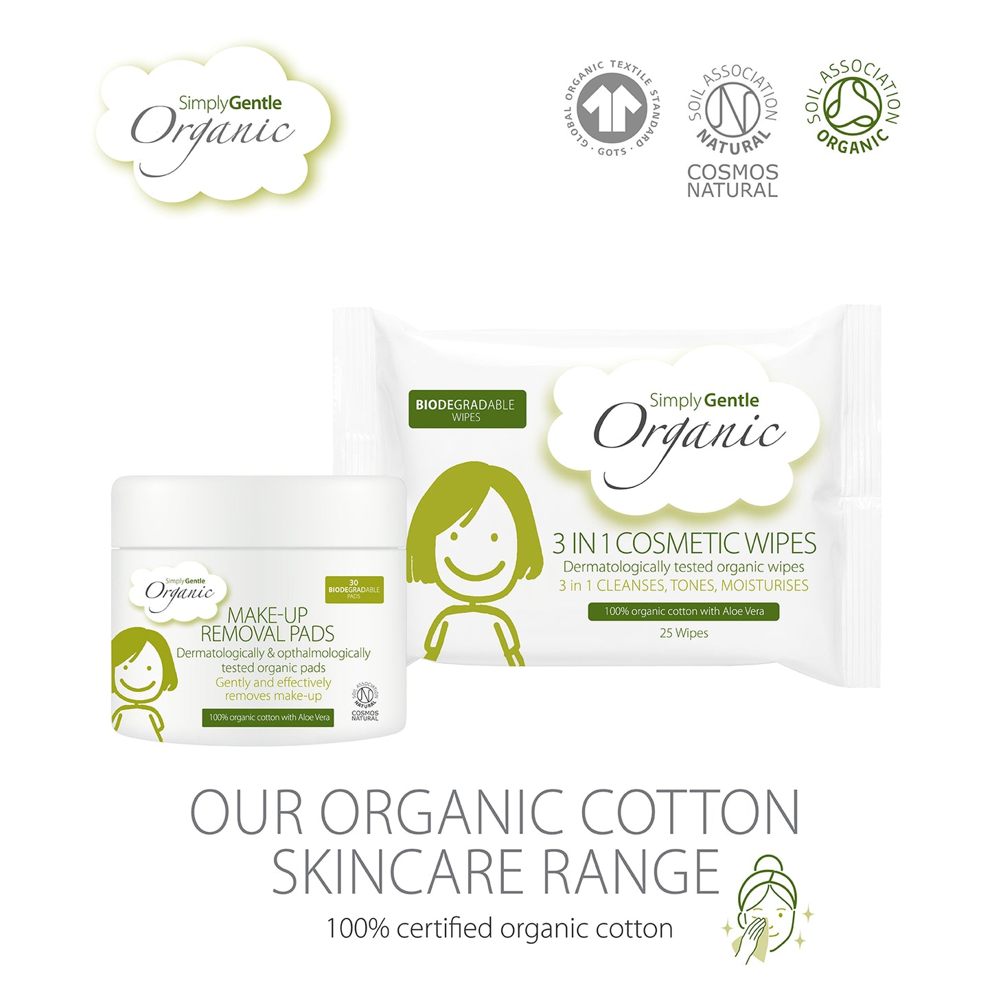 Simply Gentle Organic 3 in 1 Cosmetic Wipes