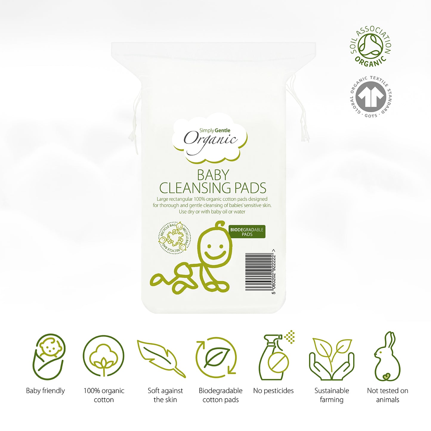 Simply Gentle Organic Baby Cotton Cleansing Pads