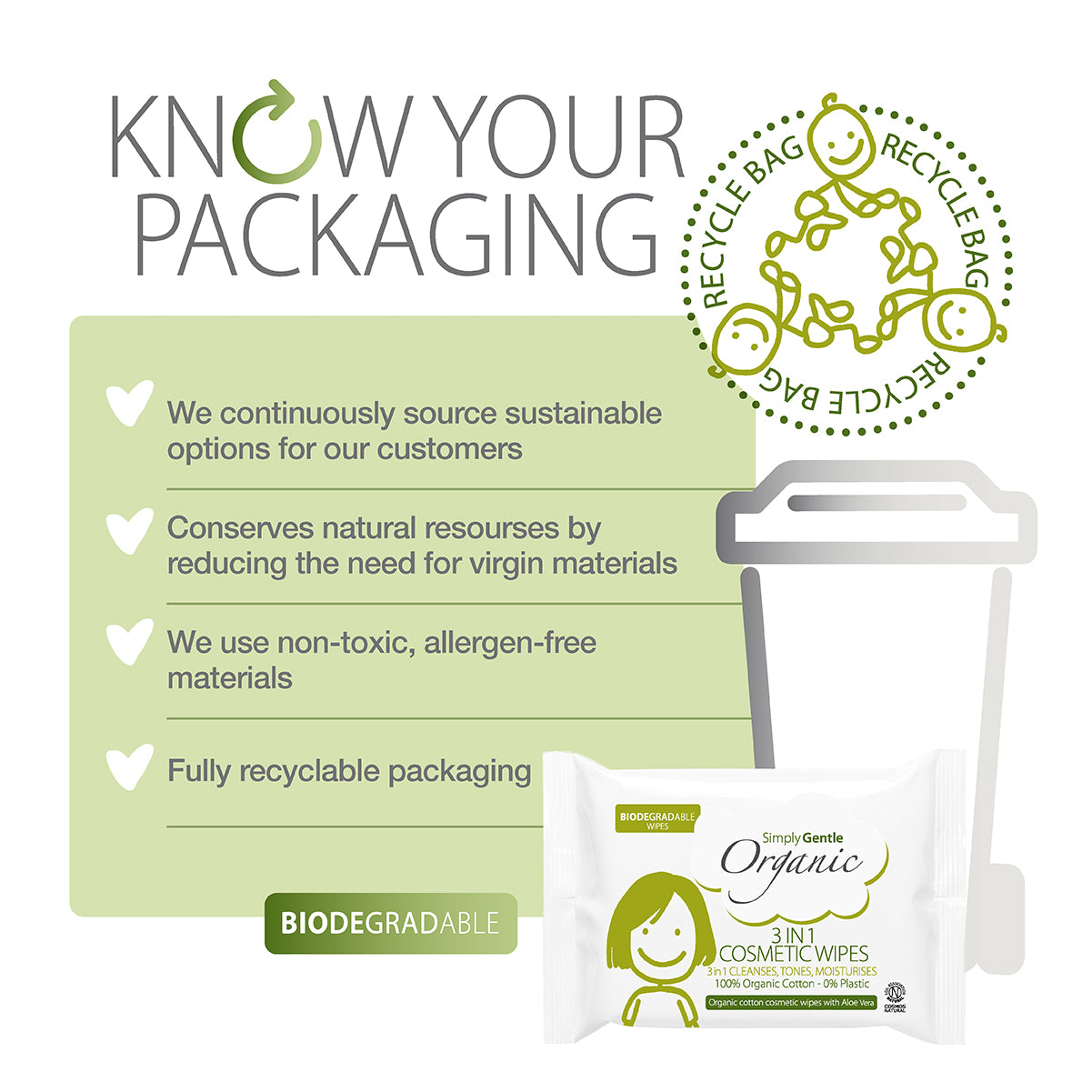 Simply Gentle Organic 3 in 1 Cosmetic Wipes