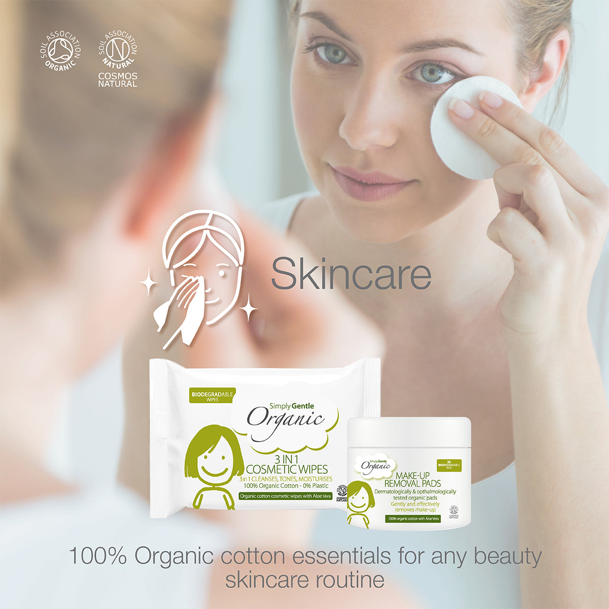 Simply Gentle Organic 3 in 1 Cosmetic Wipes