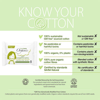 Simply Gentle Organic 3 in 1 Cosmetic Wipes