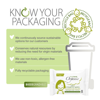 Simply Gentle Organic 3 in 1 Cosmetic Wipes