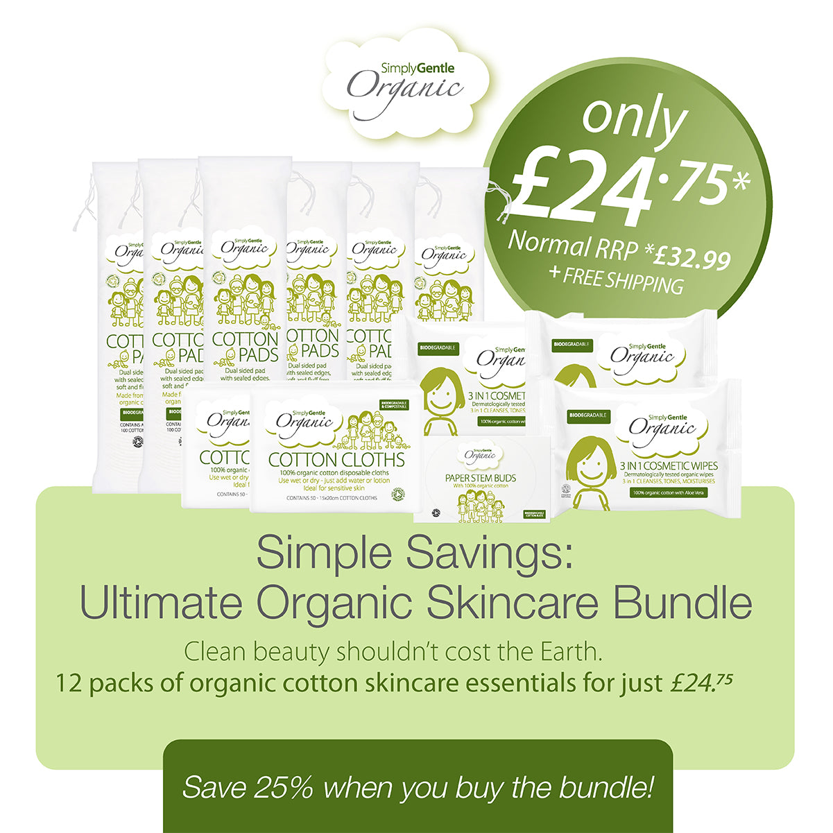 Simply Gentle Organic Cotton Skincare Bundle