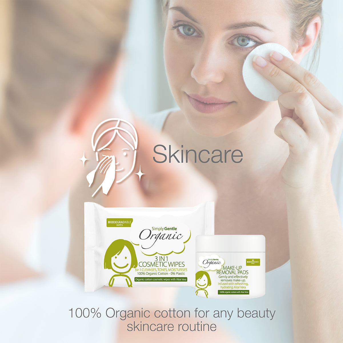 Simply Gentle Organic 3 in 1 Cosmetic Wipes